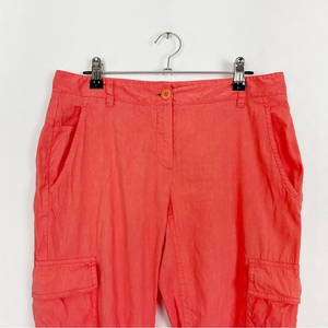 Theory Women’s Linen Blend Orange Cargo Straight Leg Pants Size 6‎
